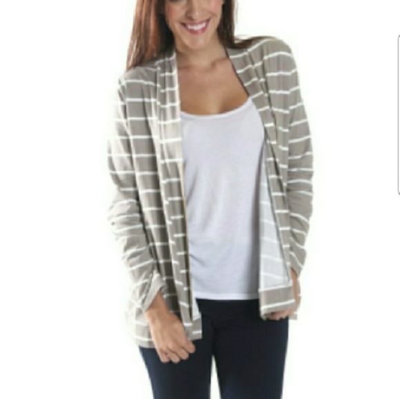 Zip Jersey Cardigan-khaki stripe - Picture 3 of 4
